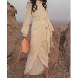 PLT Cream Tassel Tie Wrap Maxi Dress NWT!